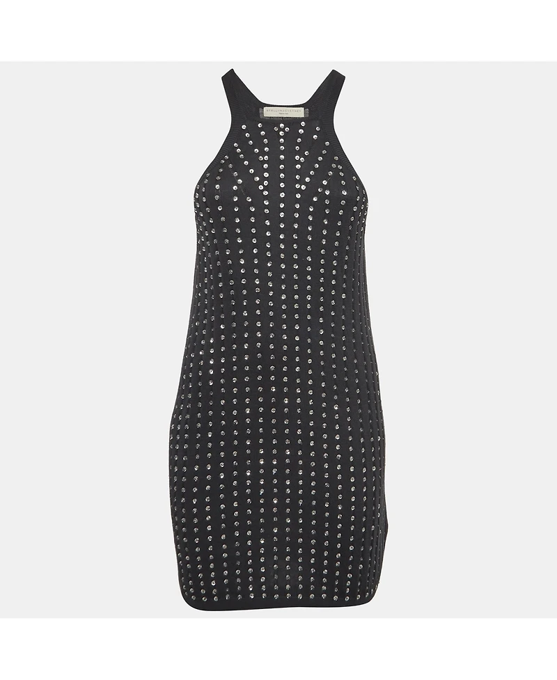 Pre-Owned Stella Mccartney Women's Black Embellished Cotton Knit Mini Tank Dress