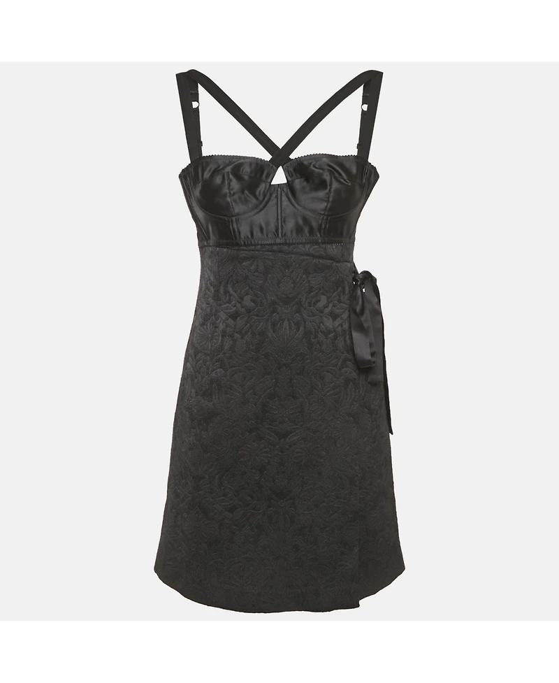 Pre-Owned Dolce & Gabbana Women's Black Jacquard Bustier Sleeveless Mini Dress