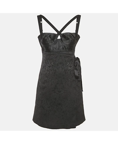 Pre-Owned Dolce & Gabbana Women's Black Jacquard Bustier Sleeveless Mini Dress
