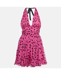 Pre-Owned Dolce & Gabbana Women's Pre-Owned D&g Pink Polka Dot Silk Neck Tie Detail Mini Dress