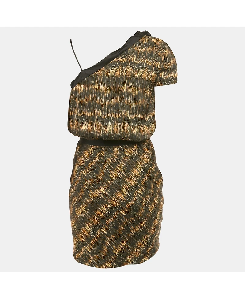 Pre-Owned Isabel Marant Women's Black Printed Satin Asymmetric Wrap Mini Dress