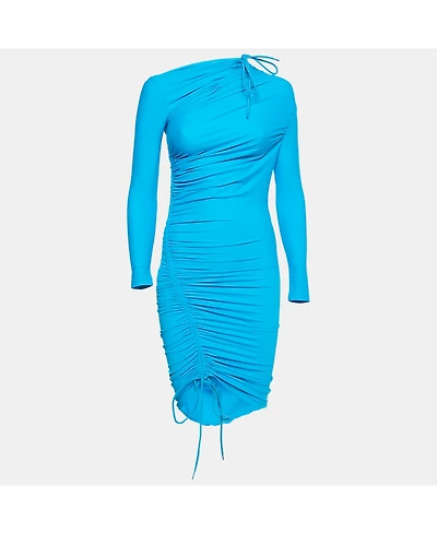 Pre-Owned Balenciaga Women's Blue Jersey Ruched Asymmetric Mini Dress