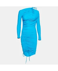 Pre-Owned Balenciaga Women's Blue Jersey Ruched Asymmetric Mini Dress