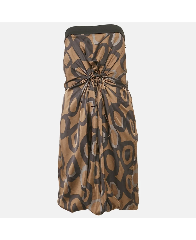 Pre-Owned Chloe Women's Green Printed Silk Knit Detail Strapless Short Dress