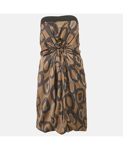 Pre-Owned Chloe Women's Green Printed Silk Knit Detail Strapless Short Dress