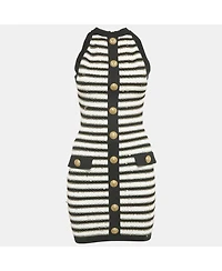 Pre-Owned Balmain Women's Black/ White Striped Rib Knit Mini Bodycon Dress