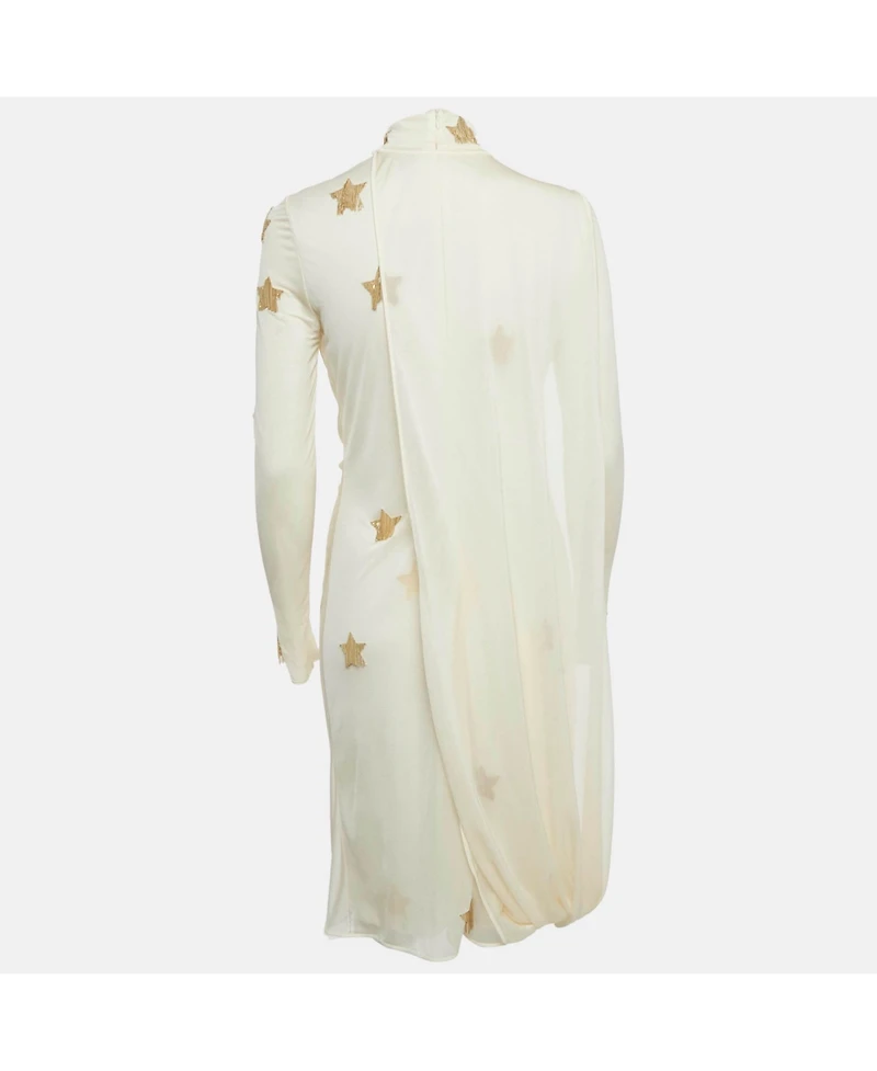 Pre-Owned Burberry Women's Cream Star Embellished Jersey Draped Knee-Length Dress