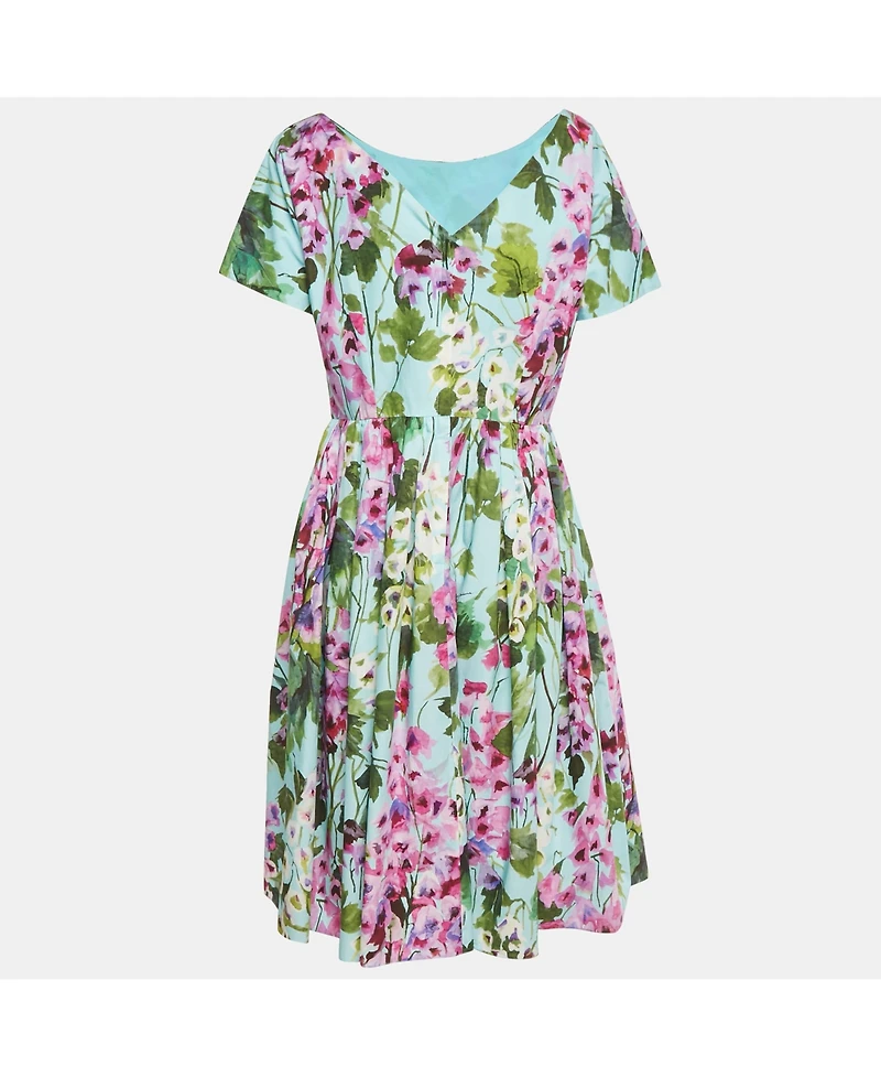 Pre-Owned Dolce & Gabbana Women's Blue Floral Print Cotton Midi Dress