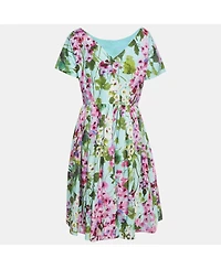 Pre-Owned Dolce & Gabbana Women's Blue Floral Print Cotton Midi Dress