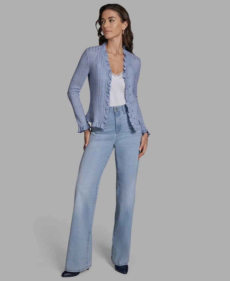 Bcbg Women's V-Neck Ruffle Hem Cardigan Sweater