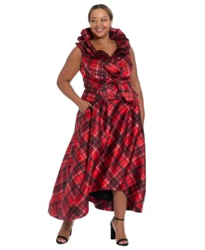 Muse Plus Size High Low Plaid Ballgown Skirt Triple Collar Sleeveless Top
