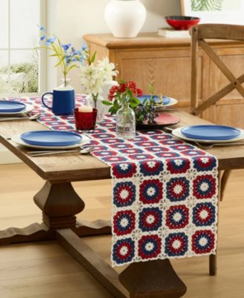 Elrene Red White Blue Crochet Table Linen Collection
