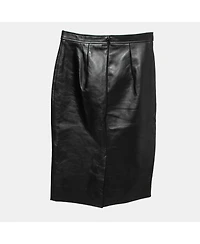 Pre-Owned Burberry Women's Black Leather Cut Out Pencil Skirt