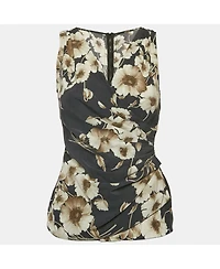 Pre-Owned Dolce & Gabbana Women's Dark Grey Floral Print Silk Blend Draped Top
