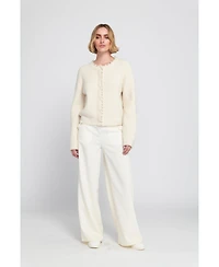Elle Collection Women's Beaded Cardigan Cable Knit Sweater