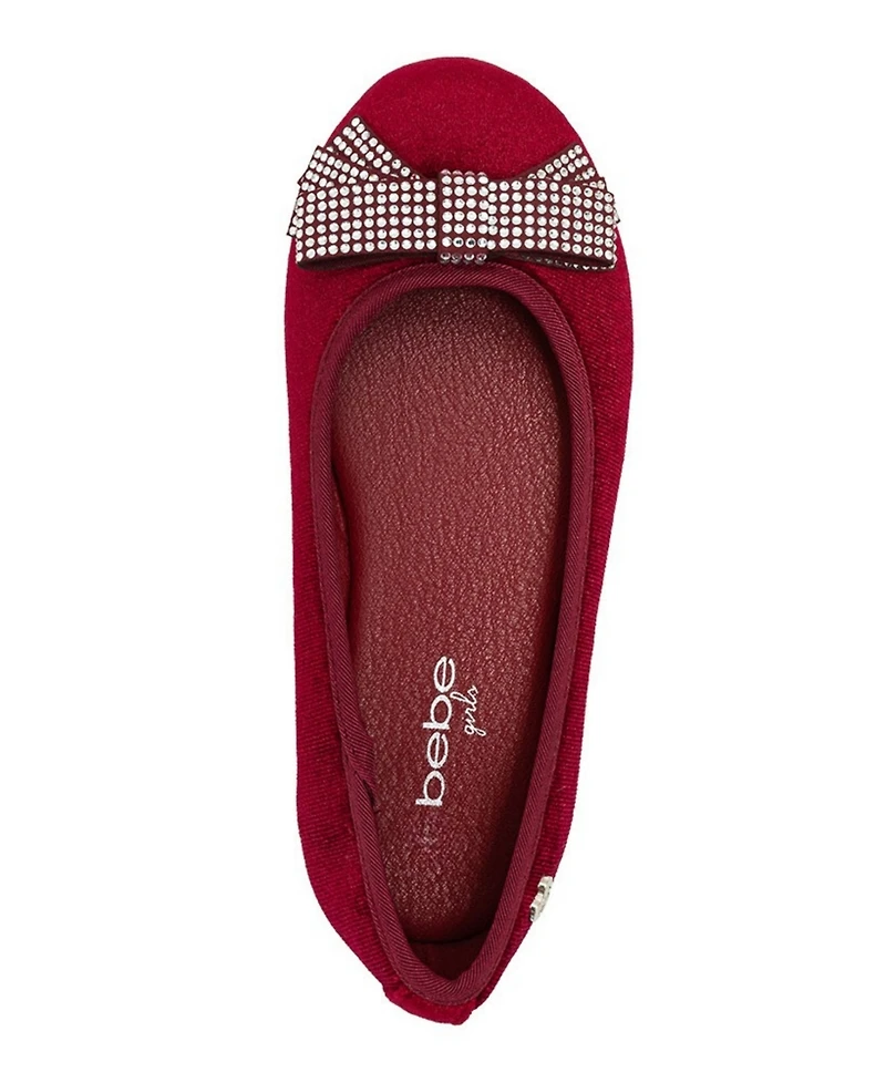 Bebe Girls' 1-13 Rhinestone Bow Ballet Flats