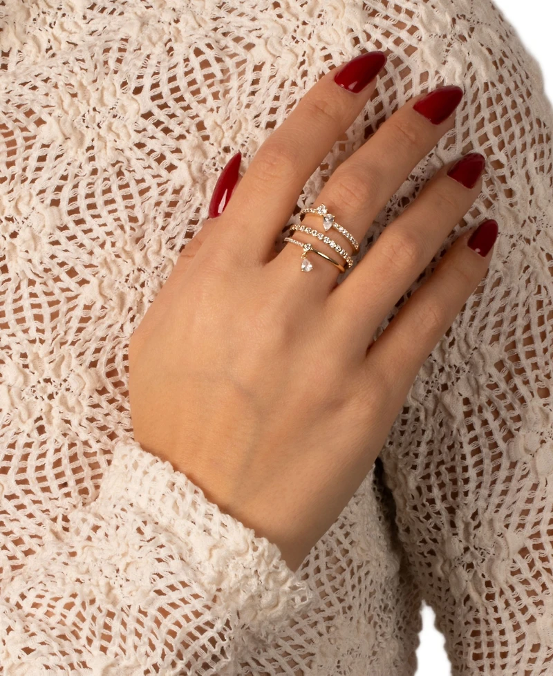 by Adina Eden Solitaires Teardrops Gold Plated Ring Combo Set