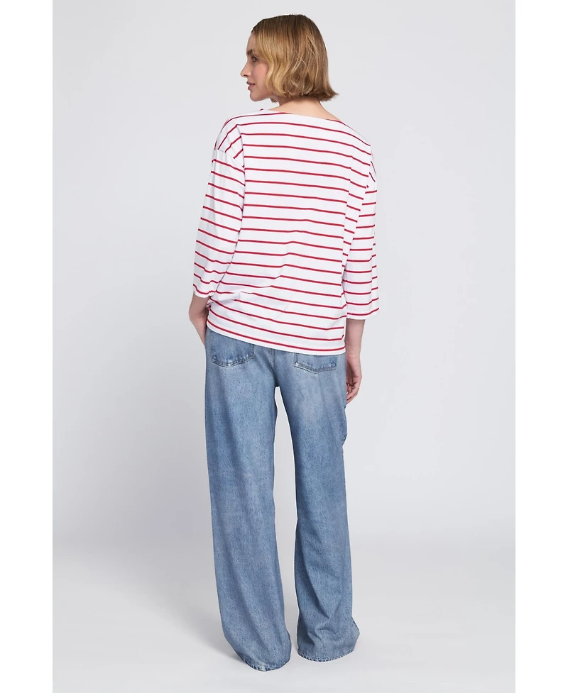 Elle Collection Women's Striped Tee With Graphic Top