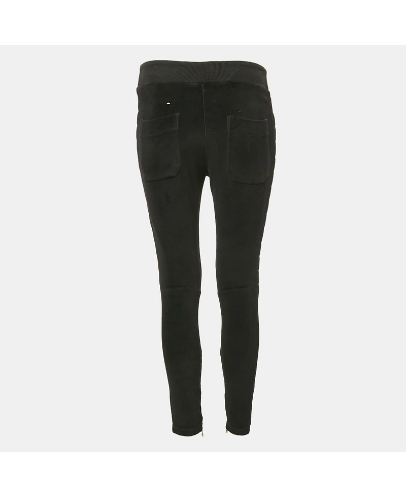 Pre-Owned Balmain Women's Black Velour Quilted Detail Pants