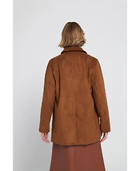 Elle Collection Women's Faux Suede Car Coat Utility
