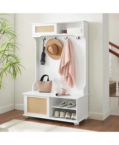 Streamdale Furniture Hall Tree Entryway Bench with Rattan Door and Storage (40.16" x 18.58" x 64.17")