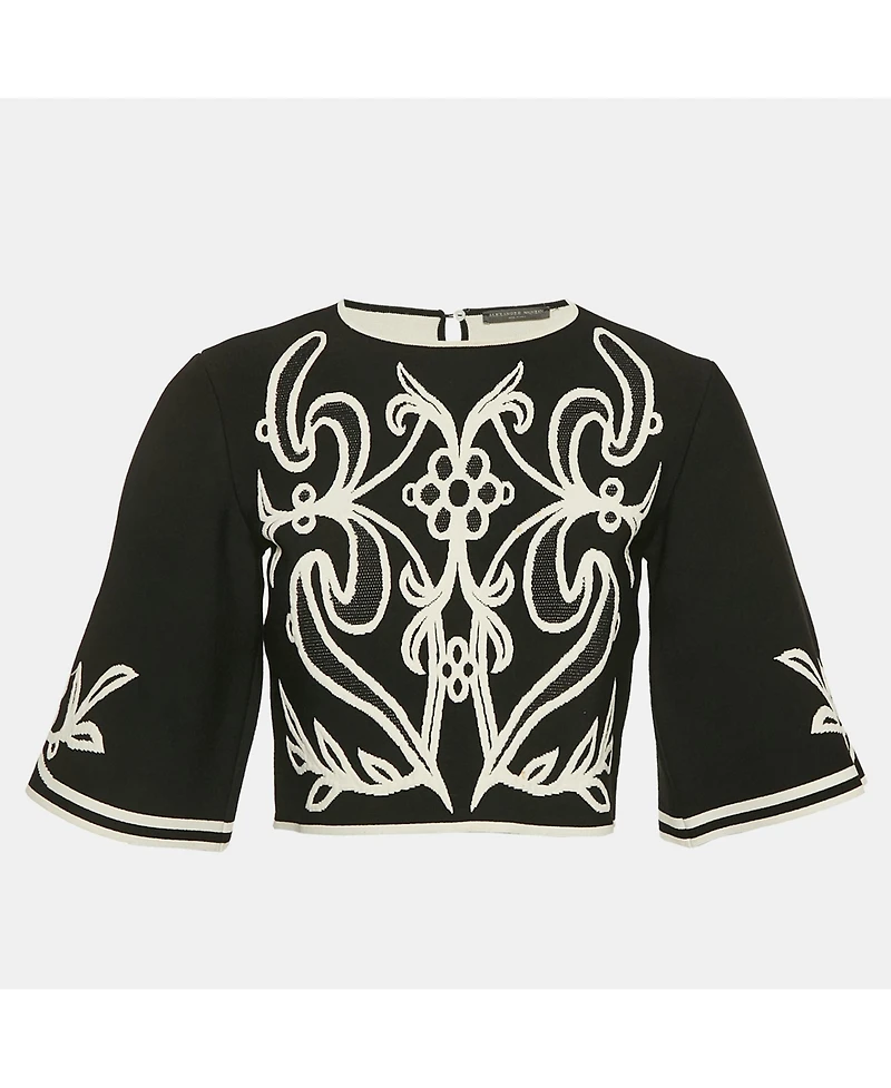 Pre-Owned Alexander Mcqueen Women's Black Floral Embossed Knit Crop Top