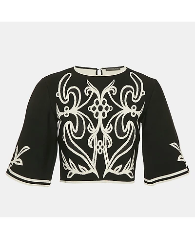 Pre-Owned Alexander Mcqueen Women's Black Floral Embossed Knit Crop Top