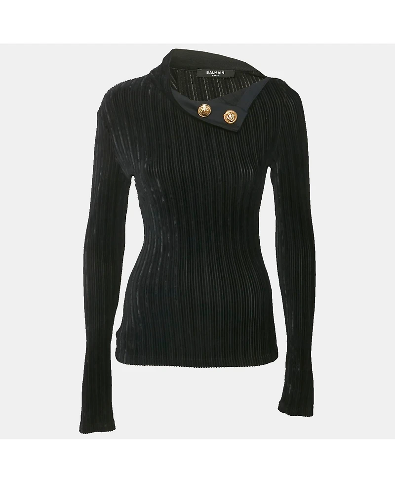 Pre-Owned Balmain Women's Black Velvet Rib Knit Pullover