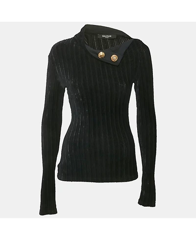 Pre-Owned Balmain Women's Black Velvet Rib Knit Pullover
