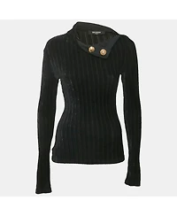 Pre-Owned Balmain Women's Black Velvet Rib Knit Pullover