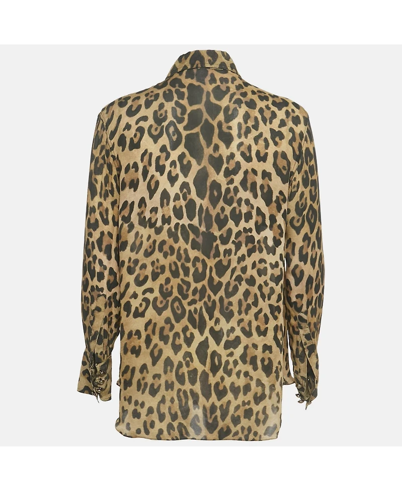 Pre-Owned Balmain Women's Brown Leopard Print Crepe Button Front Shirt