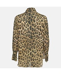 Pre-Owned Balmain Women's Brown Leopard Print Crepe Button Front Shirt