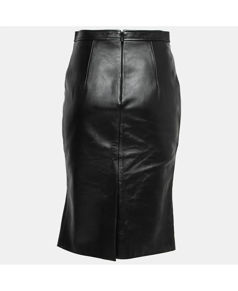 Pre-Owned Burberry Women's Black Leather Step-Through Pencil Skirt