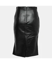 Pre-Owned Burberry Women's Black Leather Step-Through Pencil Skirt