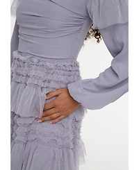 Maryisa Women's Modest Ruffle Dress Maxi With Abstract Print