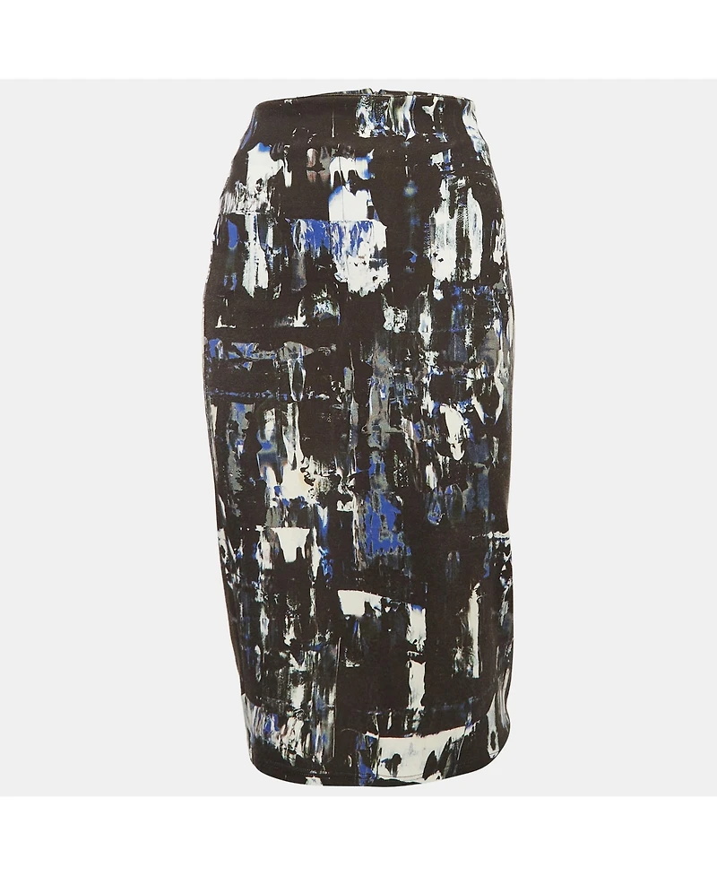 Pre-Owned Alexander Mcqueen Women's Pre-Owned Mcq By Alexander Mcqueen Black Jersey Printed Pencil Midi Skirt