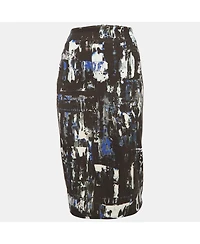 Pre-Owned Alexander Mcqueen Women's Pre-Owned Mcq By Alexander Mcqueen Black Jersey Printed Pencil Midi Skirt