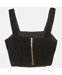Pre-Owned Balmain Women's Black Patterned Velvet Crop Top