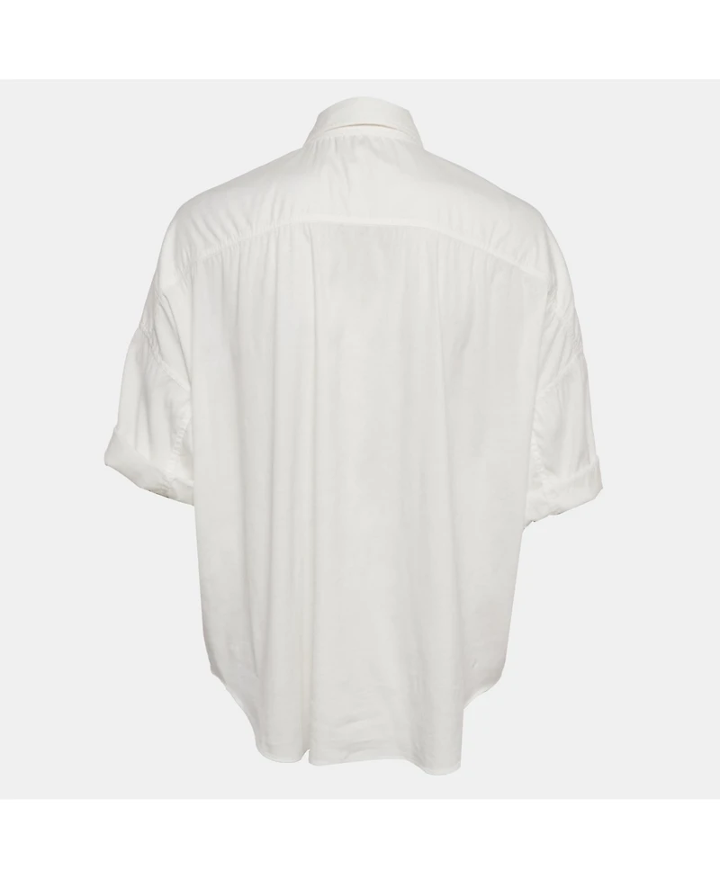 Pre-Owned Brunello Cucinelli Women's Cotton Blend Embellished Trim Short Sleeve Shirt