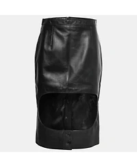 Pre-Owned Burberry Women's Black Leather Cut Out Pencil Skirt