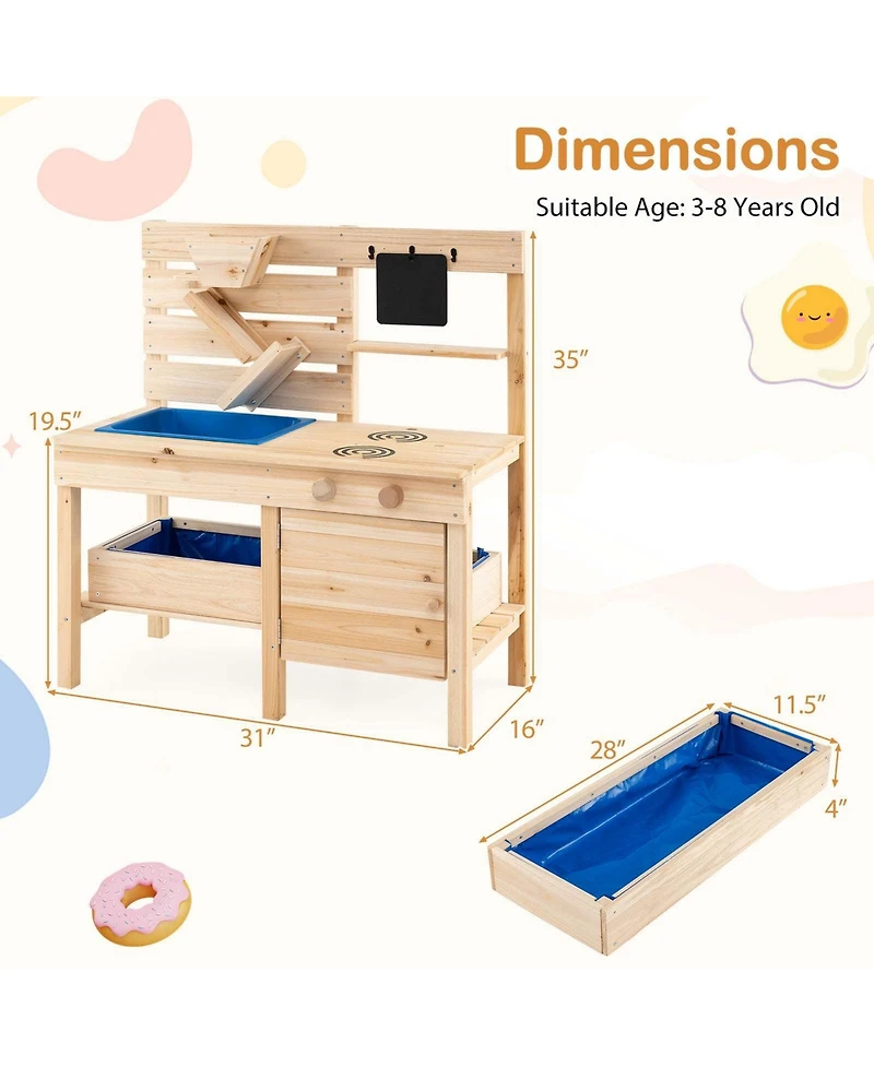 Costway Mud Kitchen with Detachable Sandbox Outdoor Play Pretend Kitchen with Stoves