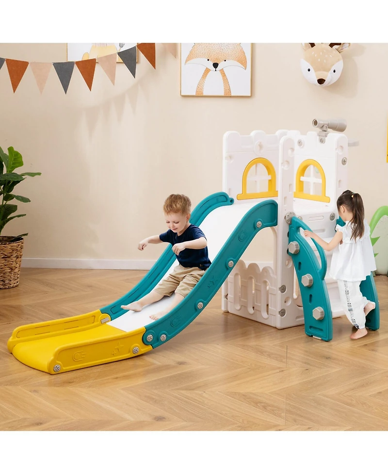 6 1 L-shaped Toddle Slide for Toddlers Age 1-3 Baby with Basketball Hoop
