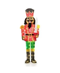 Costway 5 Ft Lighted Christmas Nutcracker With Glitter Sword 100 Led Lights Ground Stakes