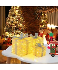 3 Pcs Christmas Lighted Gift Boxes with 90 Led Lights Zip Ties Ground Stakes