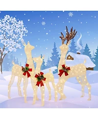 Costway 3 Pcs Pre-lit Christmas Reindeer Family 3D Lighted Glitter Deer Xmas Decoration