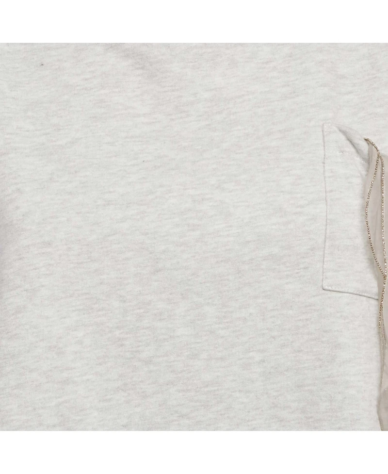Pre-Owned Brunello Cucinelli Women's Grey Cotton Jersey Ruffled Monili Pocket Detail Sweatshirt