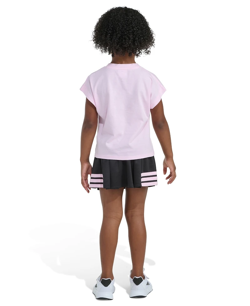 adidas Girls' 2T-6X Crewneck T-Shirt and Pleated Skort, 2-Piece Set