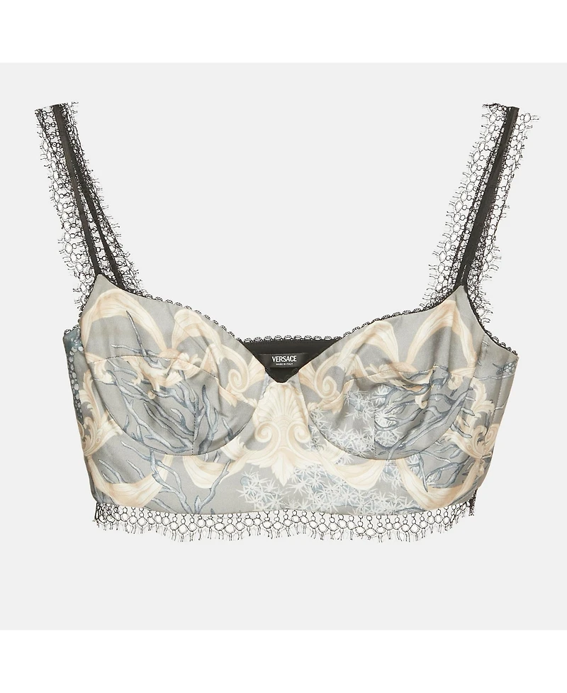 Pre-Owned Versace Women's Printed Silk Blend Lace Trim Bralette Top