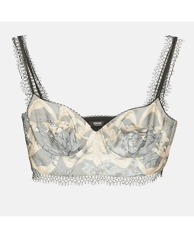 Pre-Owned Versace Women's Printed Silk Blend Lace Trim Bralette Top