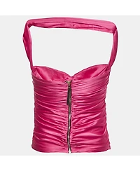 Pre-Owned Dolce & Gabbana Women's Pink Satin Ruched Halter Neck Top